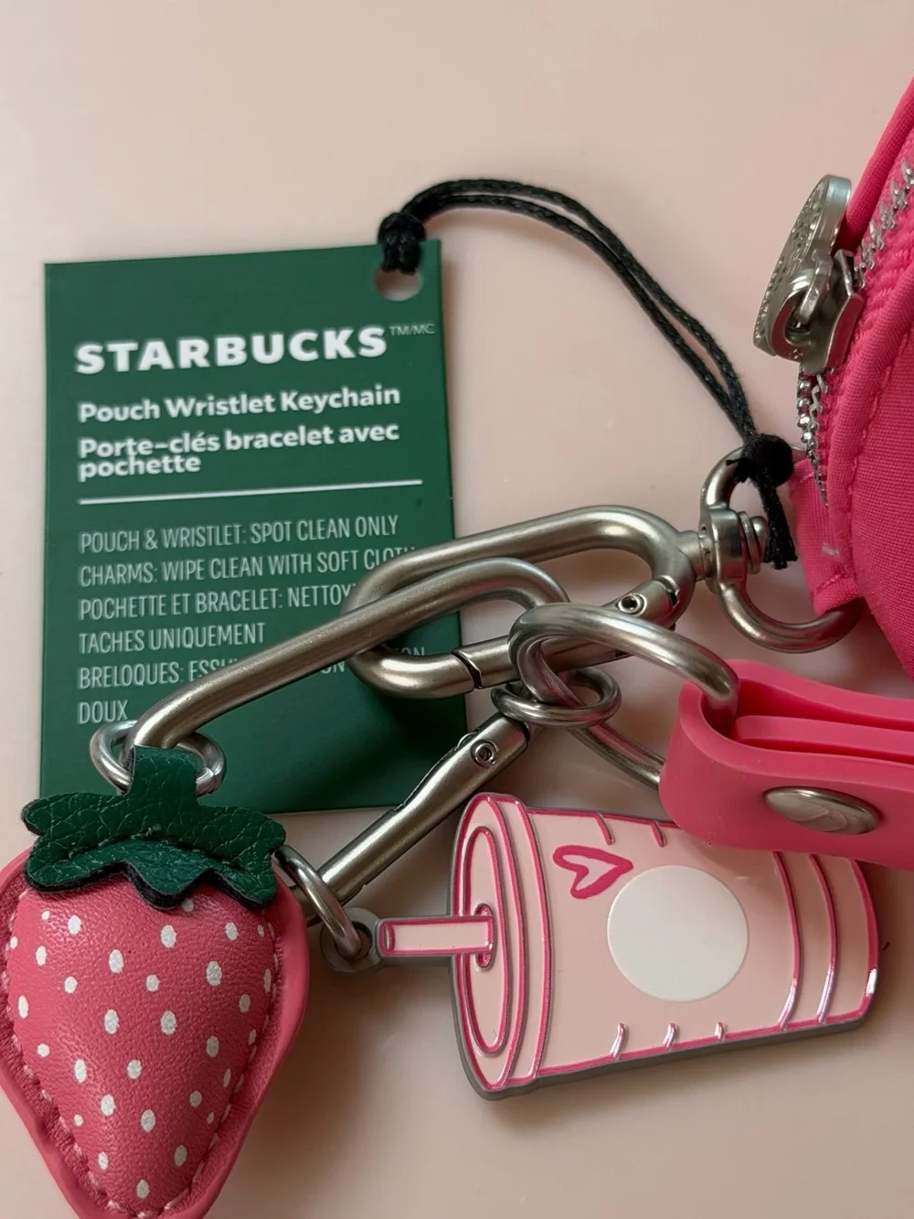 Starbucks Pink Bearista Glass Cup and Pink Pouch Keychain Bundle - Authentic
